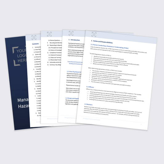 Psychosocial Hazard Risk Management Kit document templates for Australian SMEs